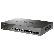 D-Link Switch DSS-200G-10MP, 8 porturi Gigabit POE, 2X SFP 1000Mbps, Capacitate switch: 20Gbps, FW Rate: 14.88Mbps, POE Budget:130W, 30W/port, Dimensiuni: 280 x 180 x 44 mm, Greutate: 1.55kg, Consum: 160.2 W (PoE on) ; 9.63 W (PoE off).